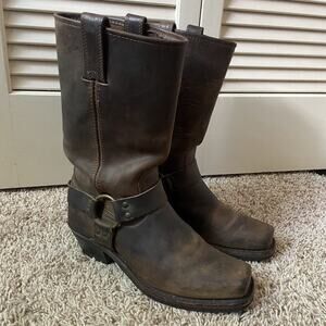 Frye Harness Boots Brown Leather Square Toe Cowboy 77300 Mid Calf Wom's Size 9.5